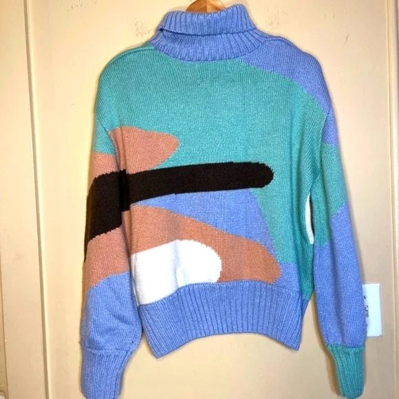 Art Turtleneck Landscape Jumper Muted Blue House of Sunny Multicolor Sweater - Picture 3 of 8